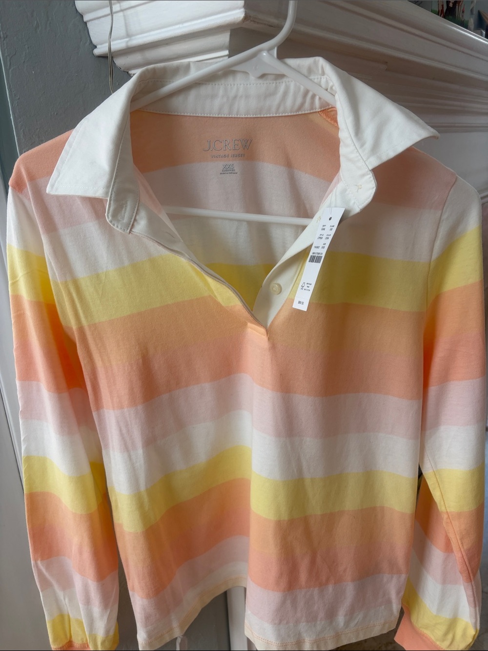 NWT J. Crew Striped Rugby Polo in Peach, Pink, Yellow & White
